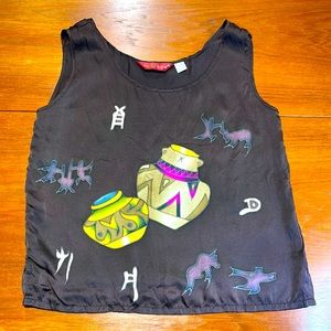 Silk tank top with Southwest design Large